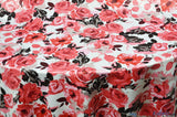 Rosewood Polyester Satin Fabric - Ivory Red Floral Print, 58/60" Width (1 Yard)