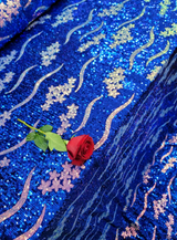 Sequin Embroidery Stretch Velvet Royal Blue