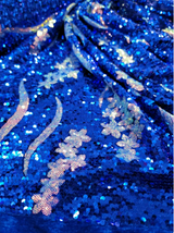 Sequin Embroidery Stretch Velvet Royal Blue