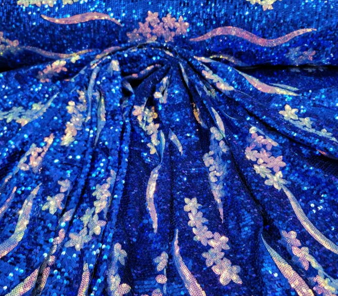 Sequin Embroidery Stretch Velvet Royal Blue