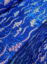 Sequin Embroidery Stretch Velvet Royal Blue
