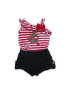 Stripe Anchor Asymmetrical Romper - Girls Dresses, Pink, Teal, Black, Stripe Anchor Pattern (6M/9M, 12M, 18M, 24M, 2, 3, 4, 5, 6, 7)