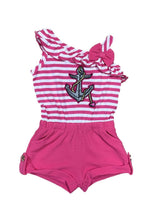Stripe Anchor Asymmetrical Romper - Girls Dresses, Pink, Teal, Black, Stripe Anchor Pattern (6M/9M, 12M, 18M, 24M, 2, 3, 4, 5, 6, 7)