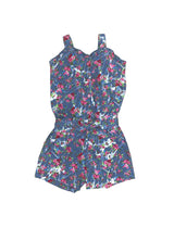 Chambray Flower Romper - Chambray Fabric, Floral Print, Dark Rose, Wild Flowers, Daisy, Light Rose, Sizes 2-8 (1 Piece)