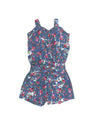 Chambray Flower Romper - Chambray Fabric, Floral Print, Dark Rose, Wild Flowers, Daisy, Light Rose, Sizes 2-8 (1 Piece)