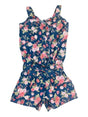 Chambray Flower Romper - Chambray Fabric, Floral Print, Dark Rose, Wild Flowers, Daisy, Light Rose, Sizes 2-8 (1 Piece)