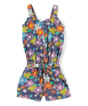 Chambray Flower Romper - Chambray Fabric, Floral Print, Dark Rose, Wild Flowers, Daisy, Light Rose, Sizes 2-8 (1 Piece)
