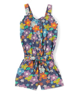 Chambray Flower Romper - Chambray Fabric, Floral Print, Dark Rose, Wild Flowers, Daisy, Light Rose, Sizes 2-8 (1 Piece)