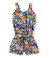 Chambray Flower Romper - Chambray Fabric, Floral Print, Dark Rose, Wild Flowers, Daisy, Light Rose, Sizes 2-8 (1 Piece)