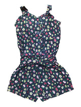 Chambray Flower Romper - Chambray Fabric, Floral Print, Dark Rose, Wild Flowers, Daisy, Light Rose, Sizes 2-8 (1 Piece)