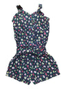 Chambray Flower Romper - Chambray Fabric, Floral Print, Dark Rose, Wild Flowers, Daisy, Light Rose, Sizes 2-8 (1 Piece)