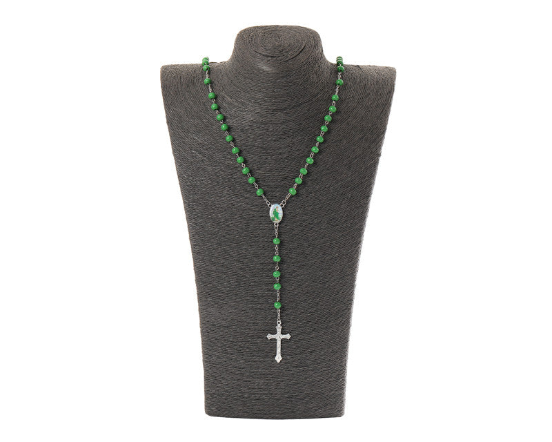 19 3/4 Inch Green Religious Wood Beads Saint Jude Rosary Set of 12