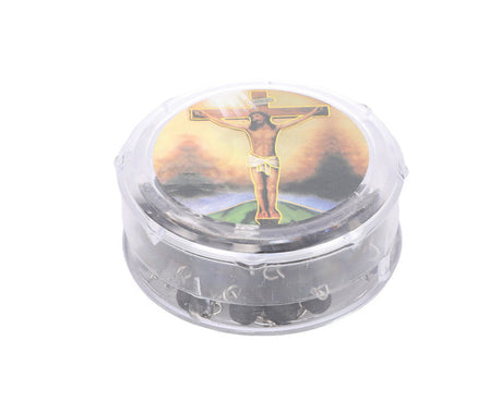 19 Inch Black Scented Wood Rosary Favors with Jesus Motif Pack of 12