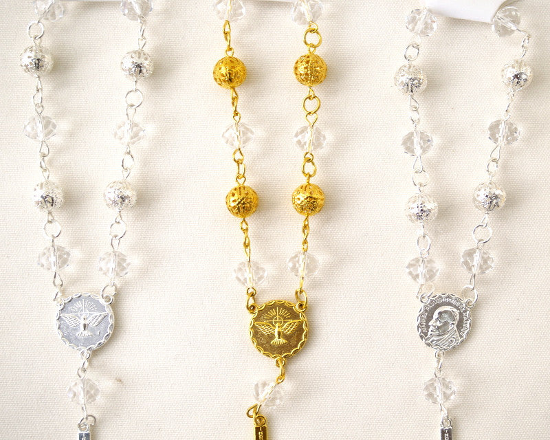 6 Inch Silver Metal Ball Rosary Bracelets with Cross Pendant Set of 12