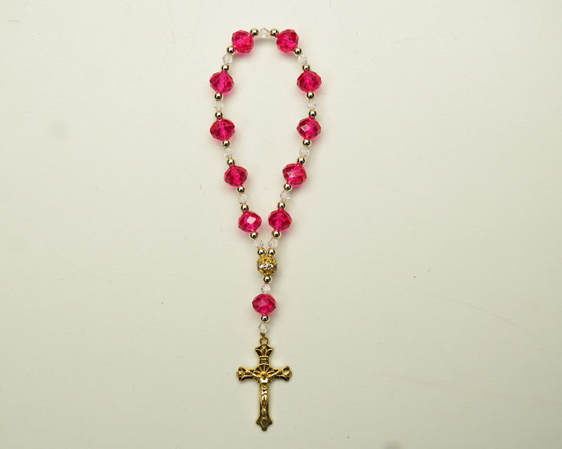 6.5" Fuchsia and Gold Crystal Rosary Bracelet - Pack of 12 Pieces