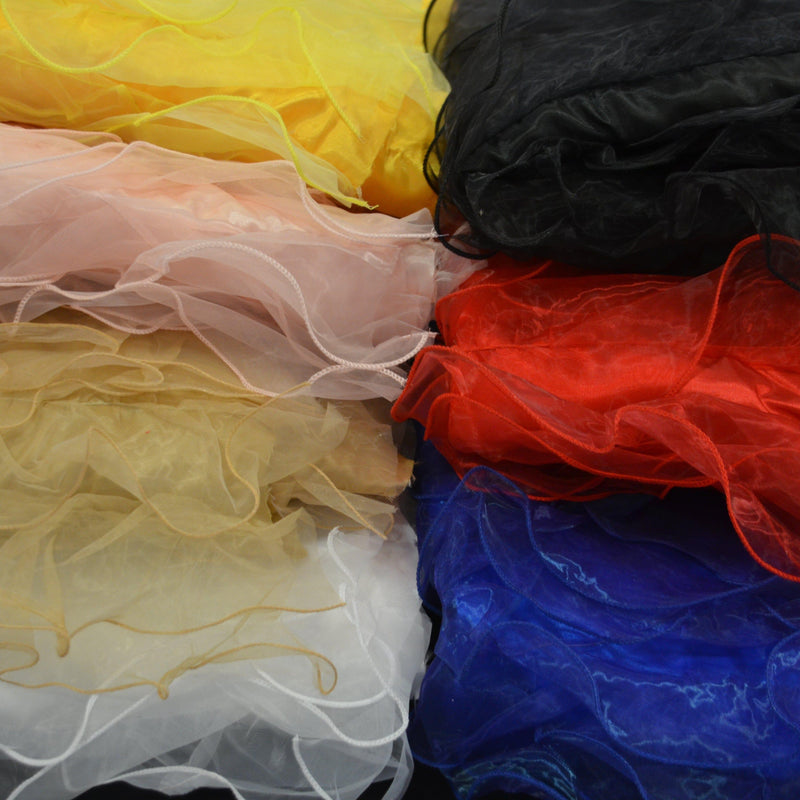 Organza Ruffled Taffeta Polyester Fabric - Layered Horizontal Ruffles, 57" Width, Multiple Colors (1 Yard)
