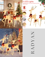 Outdoor Christmas Reindeer Set with Warm White LED Lights UL Listed Indoor/Outdoor Yard Decoration 31" 27" 18.5"