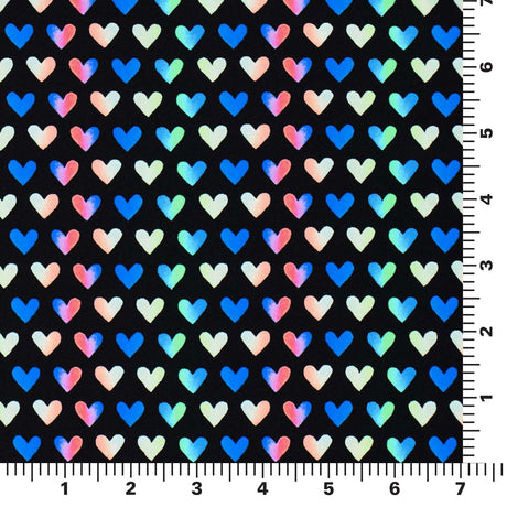 Rainbow Hearts Nylon Spandex Fabric - Rainbow Hearts Print, 55/56" Width (1 Yard)