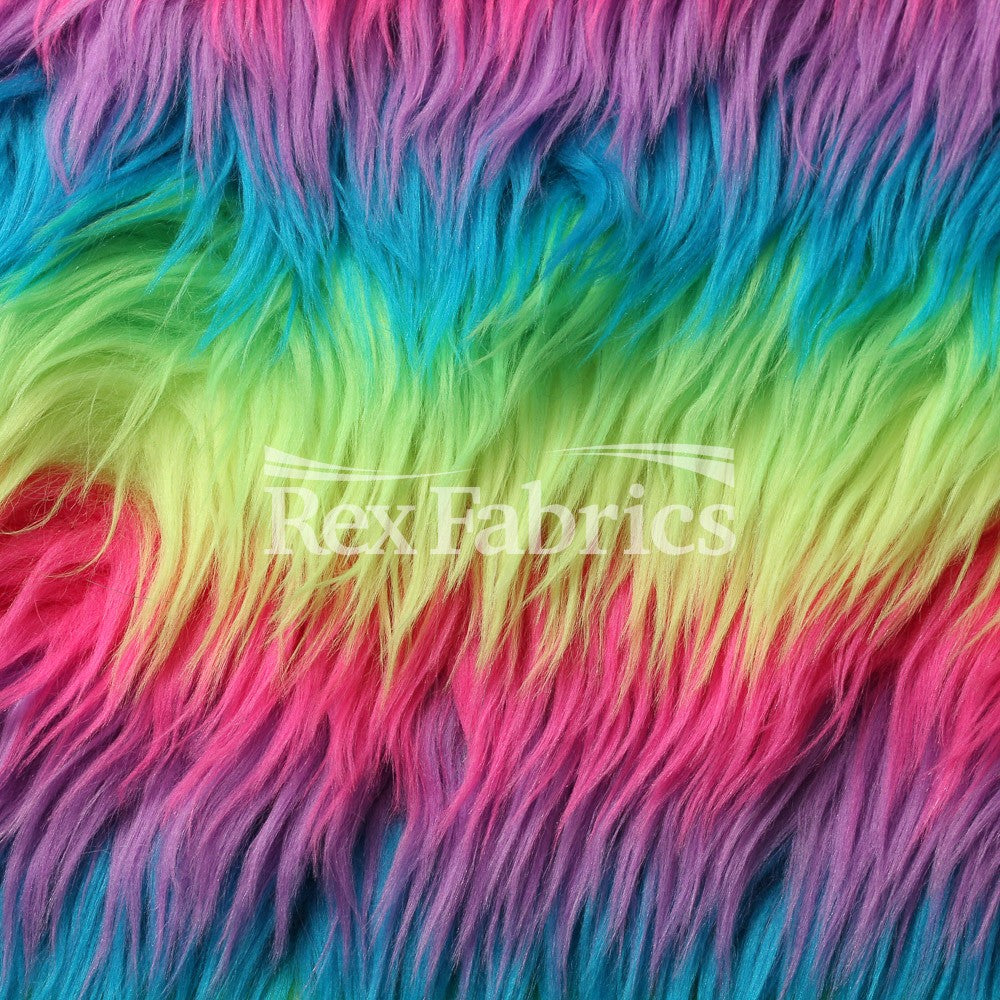 Rainbow Shag Polyester Faux Fur Fabric - Rainbow Multicolor Shag, 58/60" Width (1 Yard)