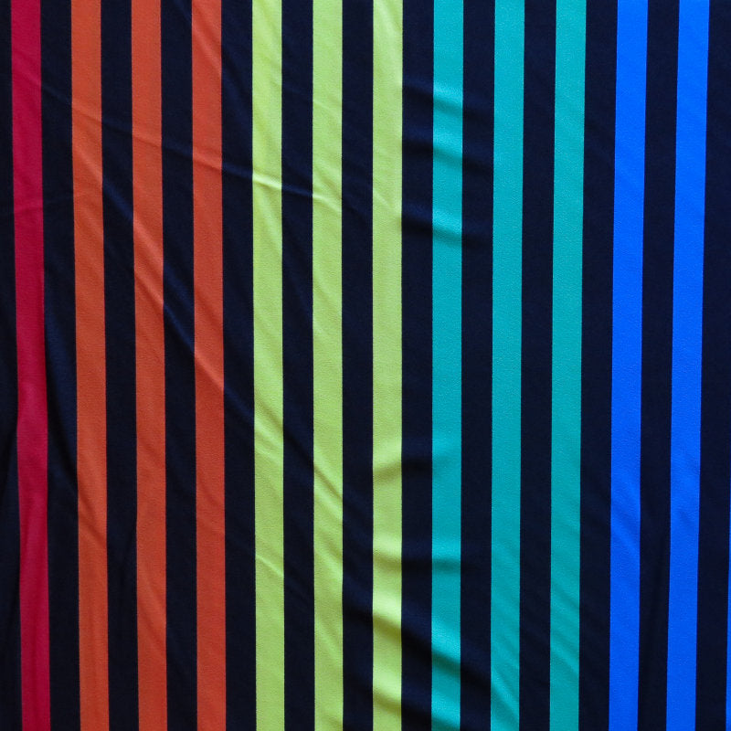 Swim Knit Polyester Spandex Rainbow and Black Stripe