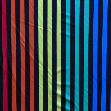 Swim Knit Polyester Spandex Rainbow and Black Stripe