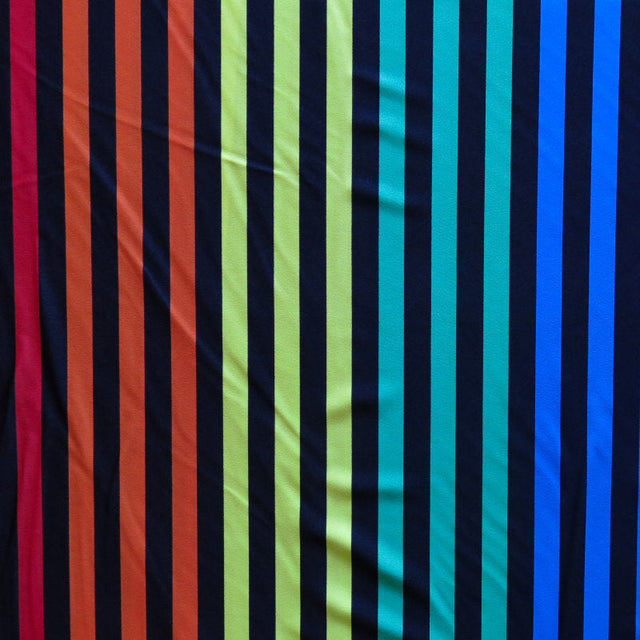 Swim Knit Polyester Spandex Rainbow and Black Stripe