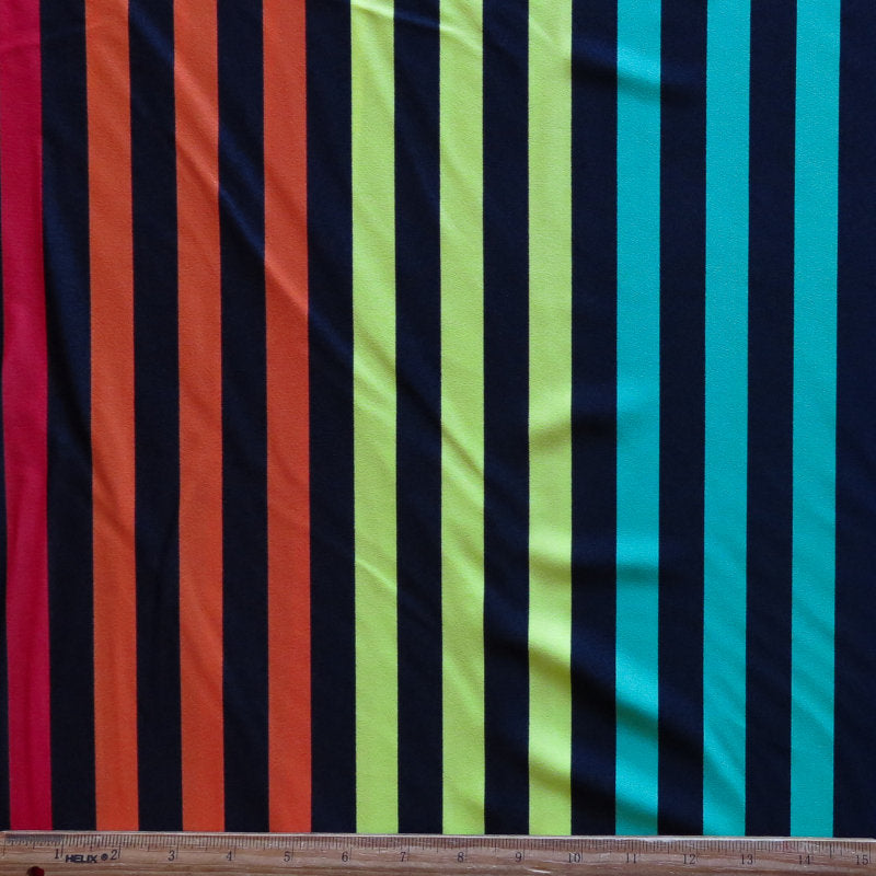 Swim Knit Polyester Spandex Rainbow and Black Stripe