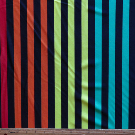 Swim Knit Polyester Spandex Rainbow and Black Stripe