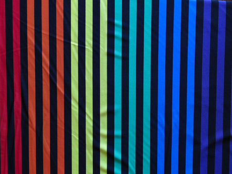 Swim Knit Polyester Spandex Rainbow and Black Stripe