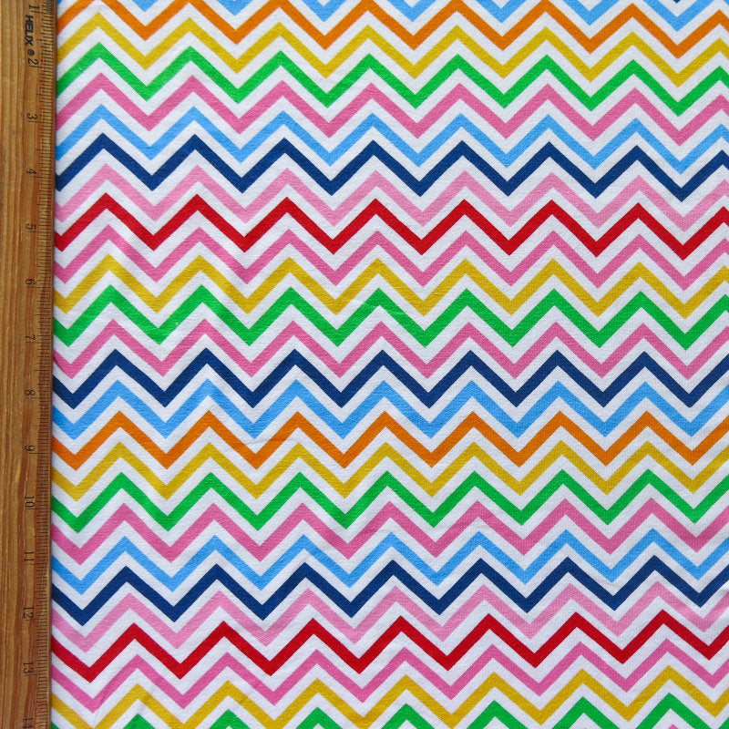 Cotton Lycra Knit Rainbow Zig Zags 32" Remnant