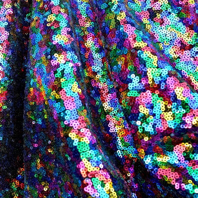 Maedi Gras Rainbow Multi Colored Mini Glitz Sequin Mesh Fabric,