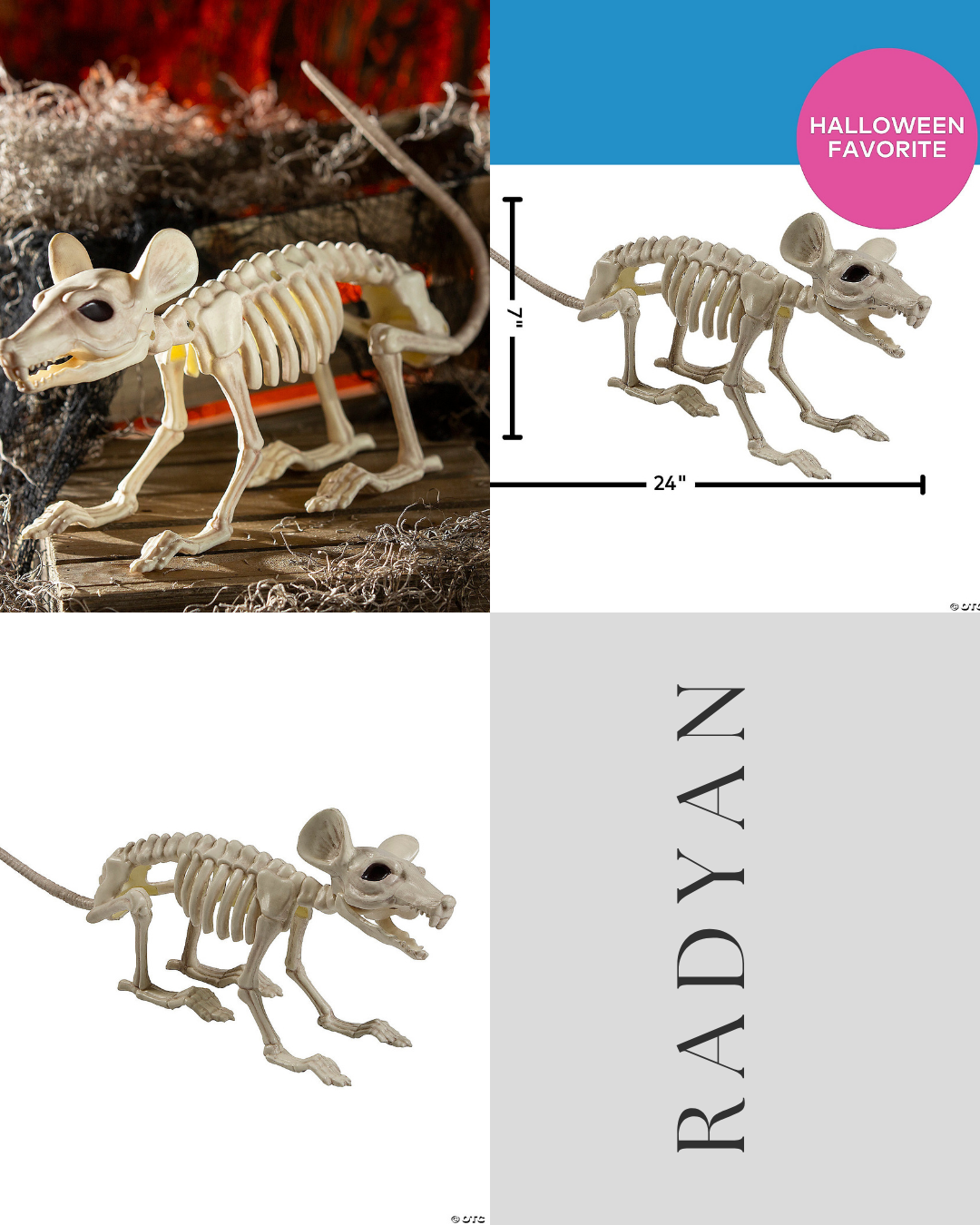 24" x 7" Rat Skeleton Plastic Halloween Tabletop Decoration