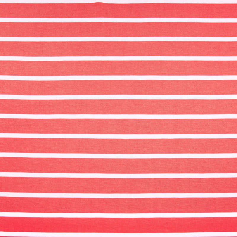 Rayon Spandex Jersey Knit Fabric Coral White Stripes