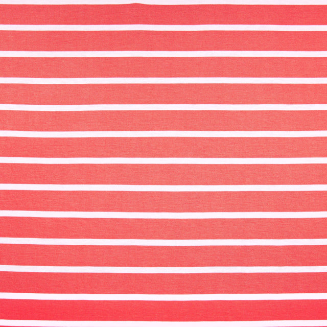 Rayon Spandex Jersey Knit Fabric Coral White Stripes