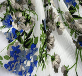Rayon Crinkle 1D704 100 Percent Rayon Fabric - Ivory/Blue Vertical Rippled Texture, 50/51" Width (1 Yard)