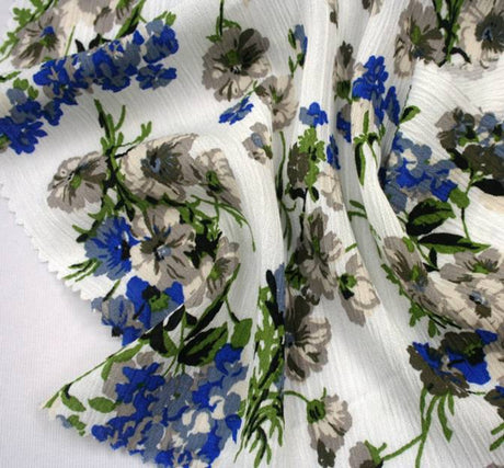 1 Yard Textured Ivory Blue Rayon Crinkle Fabric For Stylish Dresses Blouses Skirts Lightweight Apparel 50/51" Width