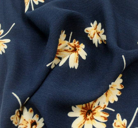 Rayon Crinkle 1D566 100% Rayon Fabric - Navy/Ivory Crinkle Print, 52/54" Width