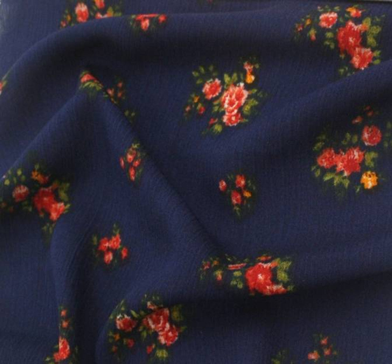1 Yard Soft Navy Red Rayon Crinkle Fabric Ideal For Dresses Blouses Skirts Apparel 53/54" Width