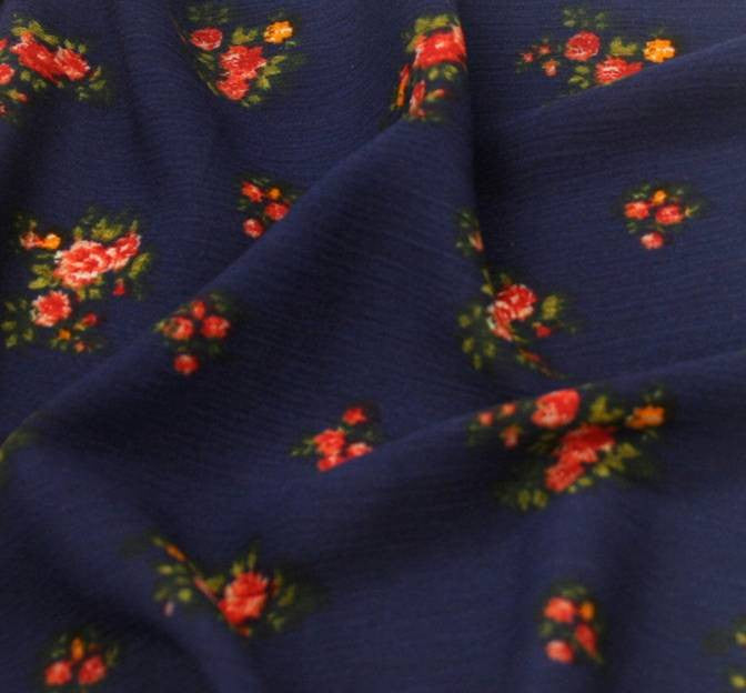 Rayon Crinkle D#1D659 Rayon Fabric - Navy/Red Crinkle, 53/54" Width