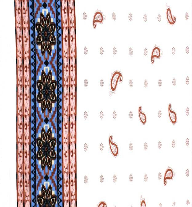 1D647 Rayon Poplin Fabric - Off White/Blue Print, 54/55" Width (1 Yard)