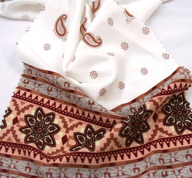 Rayon Poplin Print 1D647 Rayon Fabric - Off White/Khaki Print, 54/55" Width (1 Yard)