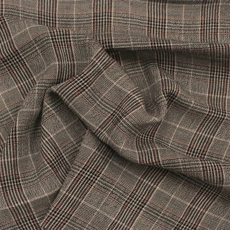 1 Yard Rayon Yarn Dyed Plaid Fabric Taupe Black 50/51″ Wide, Ultra Soft Lightweight