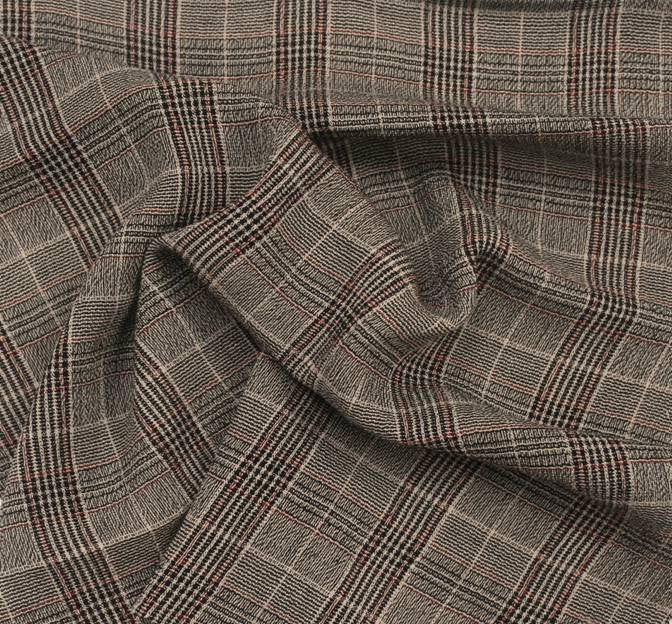 Rayon Yarn Dyed Plaid 1D1016 Rayon Fabric - Taupe/Black Plaid, 50/51" Width