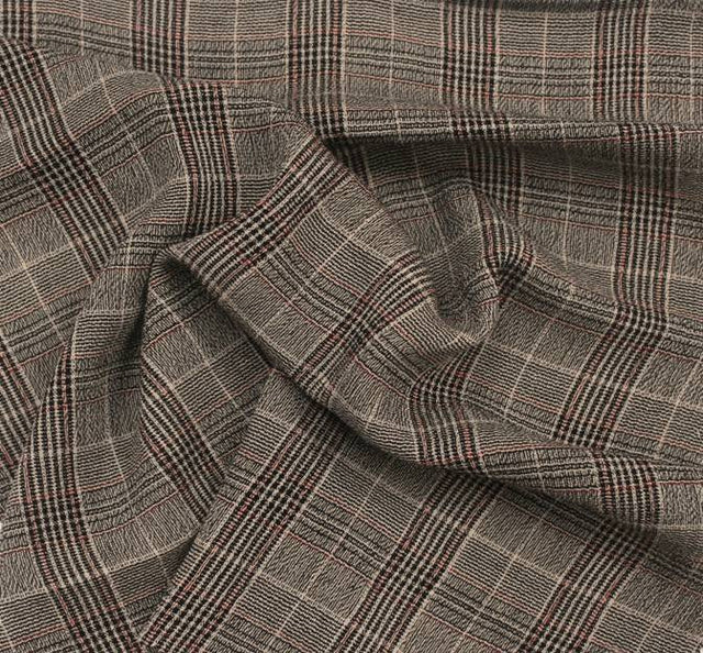 Rayon Yarn Dyed Plaid 1D1016 Rayon Fabric - Taupe/Black Plaid, 50/51" Width