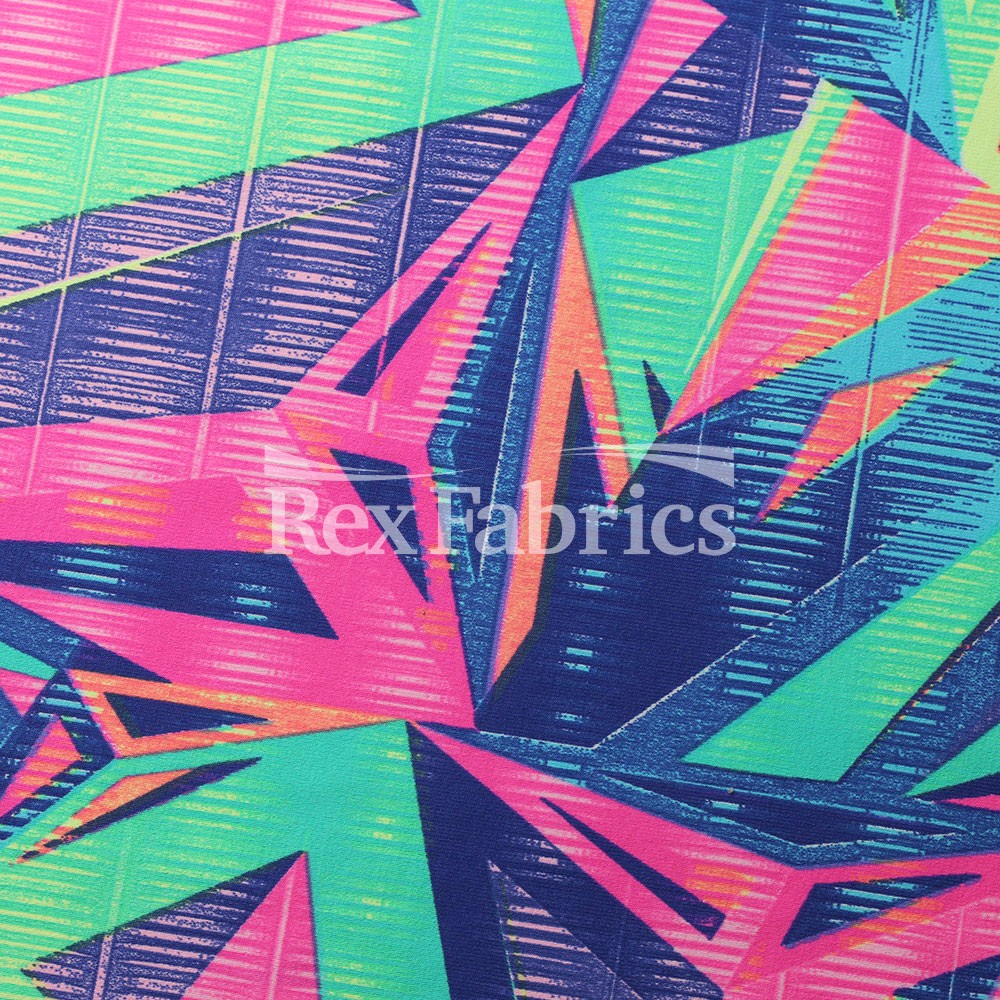 Razors Edge Nylon Spandex Fabric - 4-Way Stretch, Multicolor Geometric Triangle Print, 58/60" Width (1 Yard)