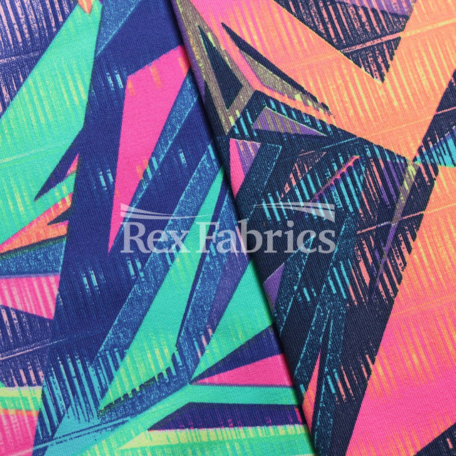 Razors Edge Nylon Spandex Fabric - 4-Way Stretch, Multicolor Geometric Triangle Print, 58/60" Width (1 Yard)