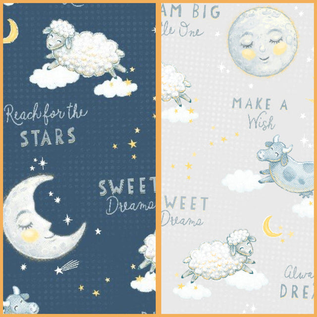 Quilting Cotton Reach for the Stars All Over Sweet Dreams Navy Gray Wilmington Prints