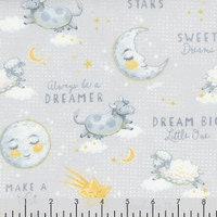 Quilting Cotton Reach for the Stars All Over Sweet Dreams Navy Gray Wilmington Prints
