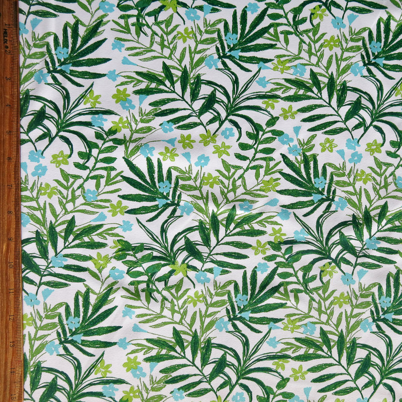 Poly Lycra Knit Green Branches and Blossoms