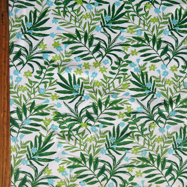 Poly Lycra Knit Green Branches and Blossoms